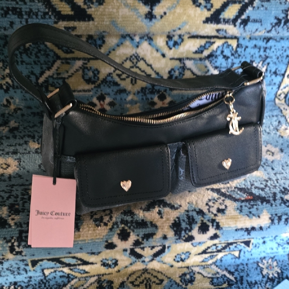 Juicy Couture Navy Blue Shoulder Bag with Gold Charm